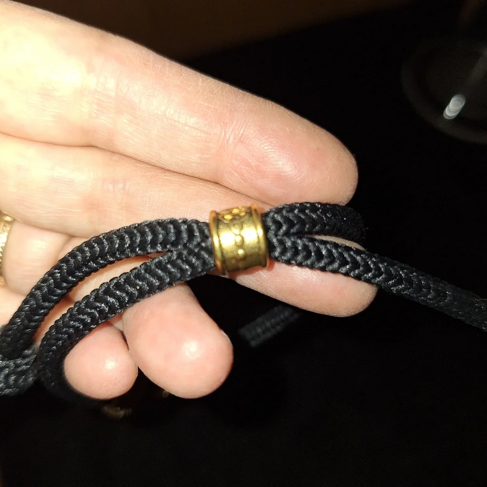 Gold Toned BEAR PAW Beaded BLACK Cord Pull Style BRACELET Unisex